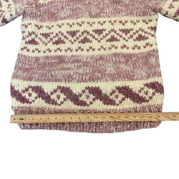 Vintage Cowichan Burgundy Cream Cowl Neck 1/4 Zip Handmade Sweater Kangaroo Pckt - Picture 9 of 12